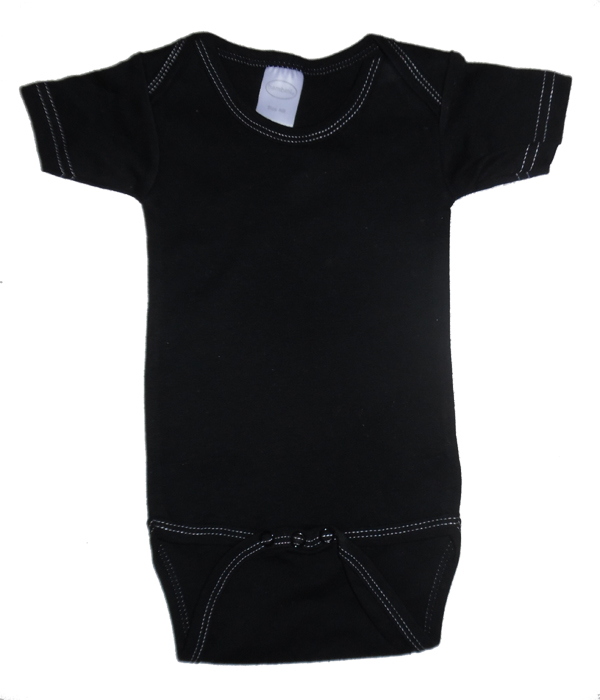 Black Interlock SHORT Sleeve One Piece w/ White Stitch