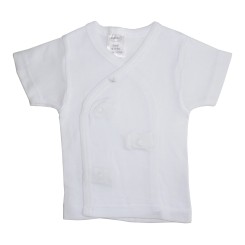 Rib Knit White Short Sleeve Side-Snap Shirt