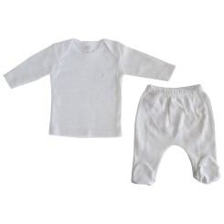 Interlock White Long Sleeve Lap T-Shirt & Closed-Toe Pants Set - 411