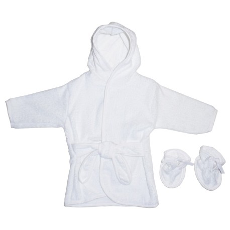 Terry Hooded Bath Robe White with White Trim