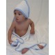 Cotton Terry Blue Trim Hooded Bath Towel - 021B B