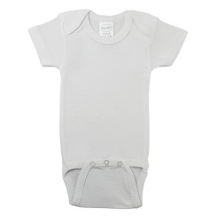 Rib Knit White Short Sleeve Onezie - 001B