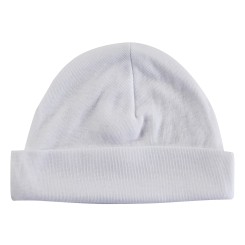 2-Ply Rib Knit White Beanie Cap - 031MP