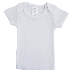 Rib Knit White Short Sleeve Lap T-Shirt - 055B