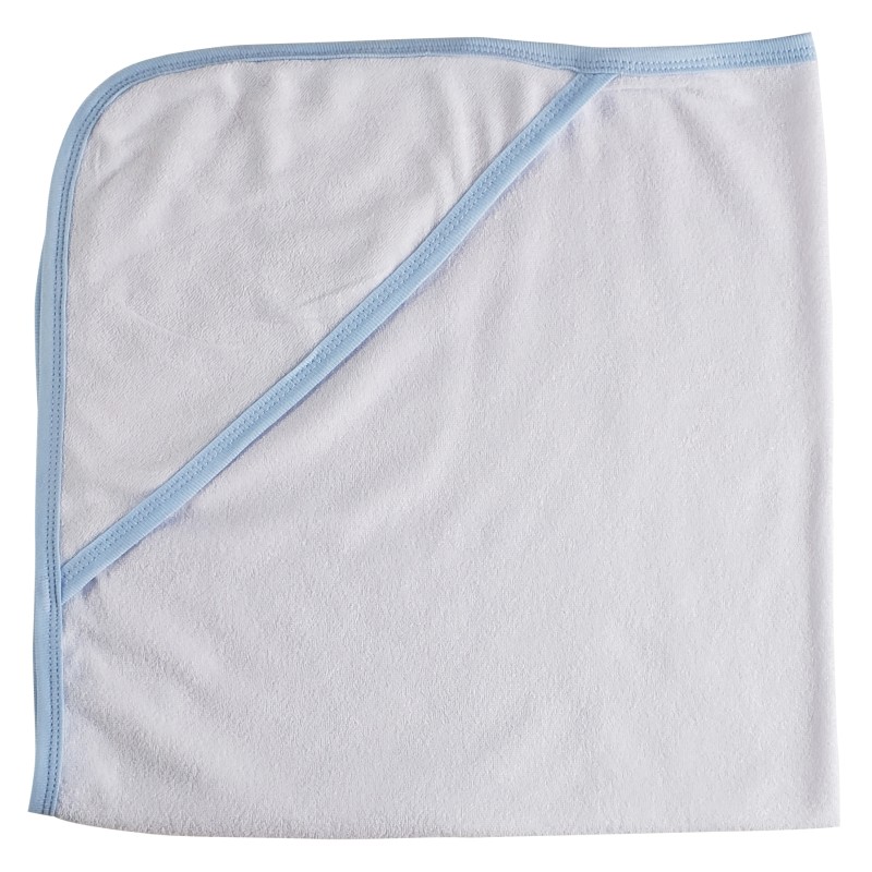 Cotton Terry Blue Trim Hooded Bath Towel