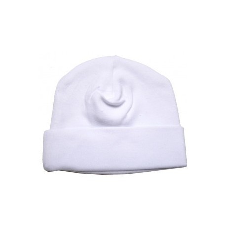 2-Ply Rib Knit White Beanie Cap - 031W